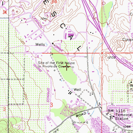 Topographic Map of Site of the First House in Riverside County, CA