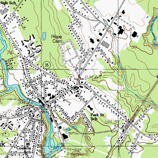 Topographic Map of Unitarian Churchyard Cemetery, ME