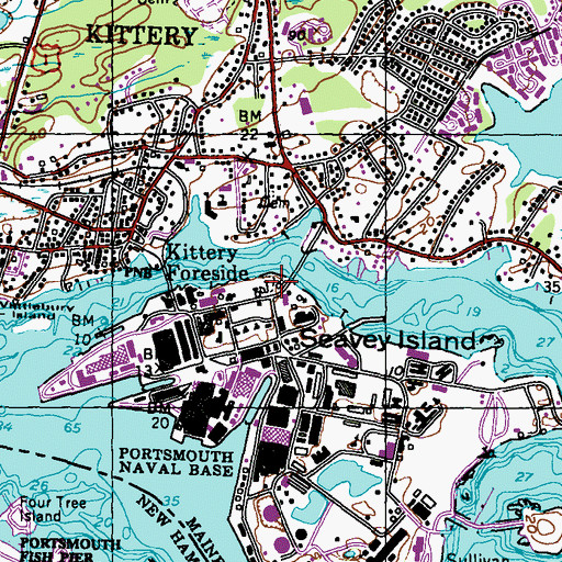 Topographic Map of United States Naval Shipyard Cemetery, ME
