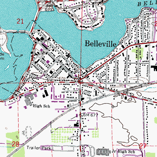 Topographic Map of Belleville Police Department, MI