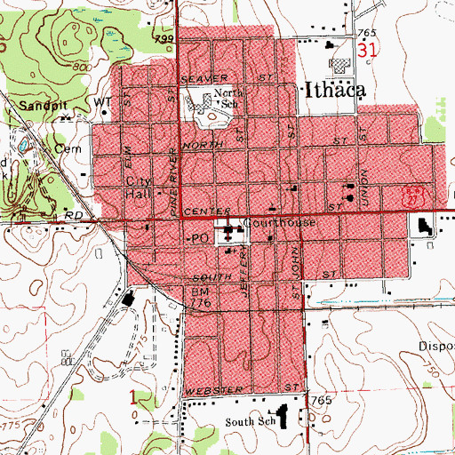 Topographic Map of Gratiot County Sheriff's Office, MI