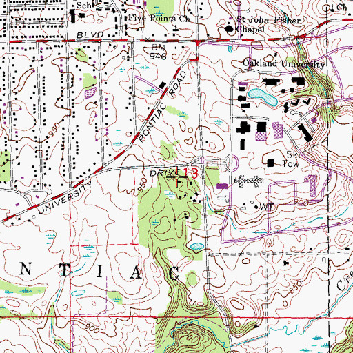 Topographic Map of Auburn Hills Police Department, MI