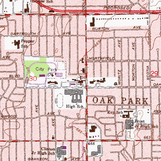 Topographic Map of Oak Park Department of Public Safety Police, MI