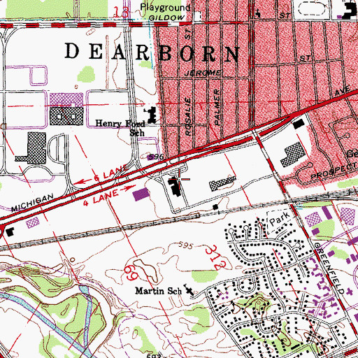 Topographic Map of Dearborn Police Department, MI