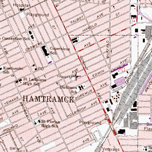 Topographic Map of Hamtramck Police Department, MI