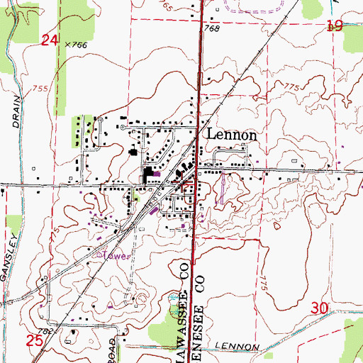 Topographic Map of Lennon Police Department, MI
