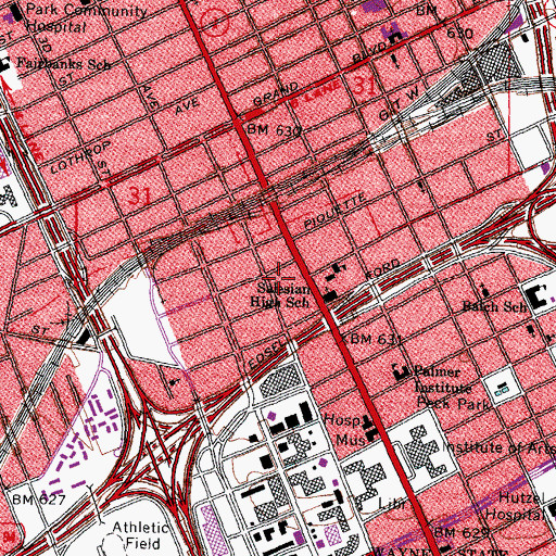 Topographic Map of Wayne State University Police Department, MI