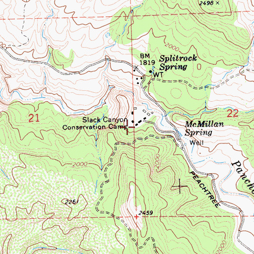 Topographic Map of Slack Canyon Conservation Camp, CA