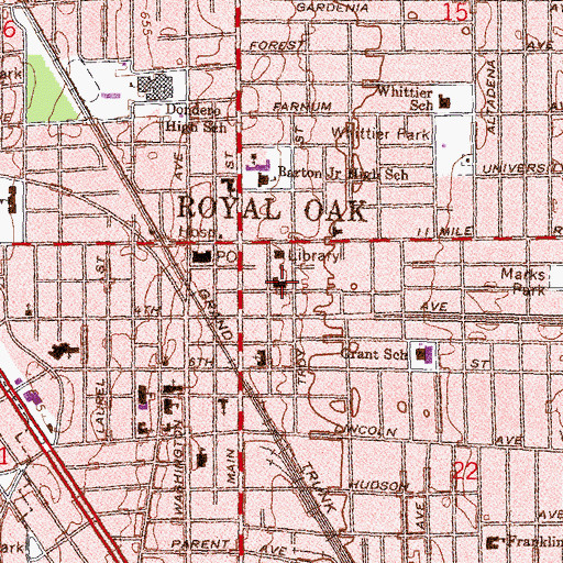 Topographic Map of Royal Oak Police Department, MI