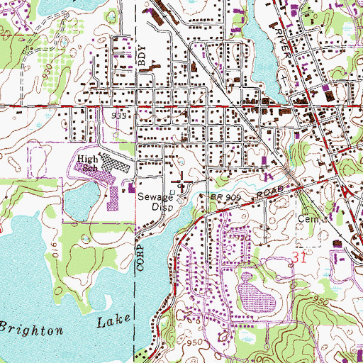 Topographic Map of Brighton Police Department, MI