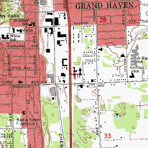 Topographic Map of State Police in Grand Haven, MI