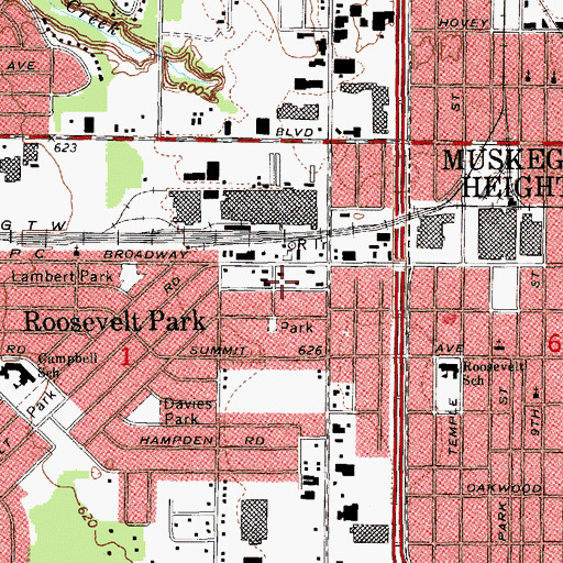 Topographic Map of Roosevelt Park Police Department, MI