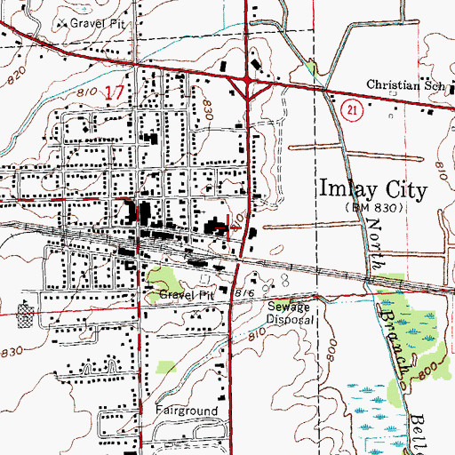 Topographic Map of Imlay City Police Department, MI