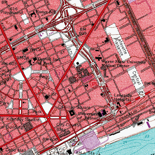 Topographic Map of Wayne County Sheriff's Office Detroit, MI