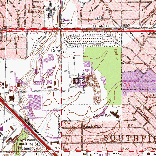 Topographic Map of Southfield Police Department, MI