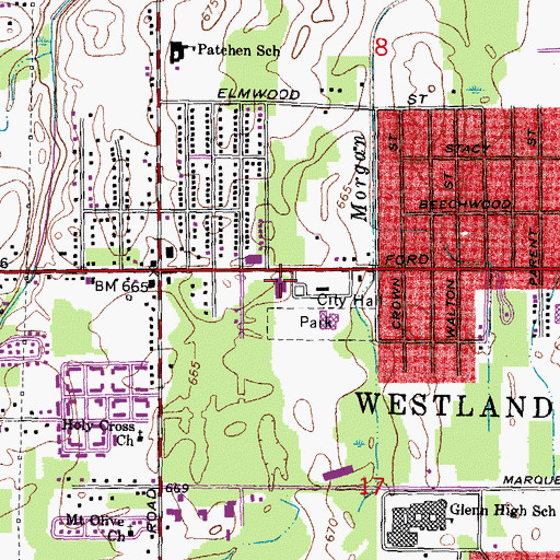 Topographic Map of Westland Police Department, MI