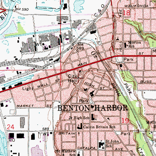 Topographic Map of Benton Harbor City Police Department, MI