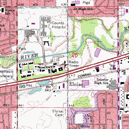 Topographic Map of Wayne County Sheriff's Office Westland, MI