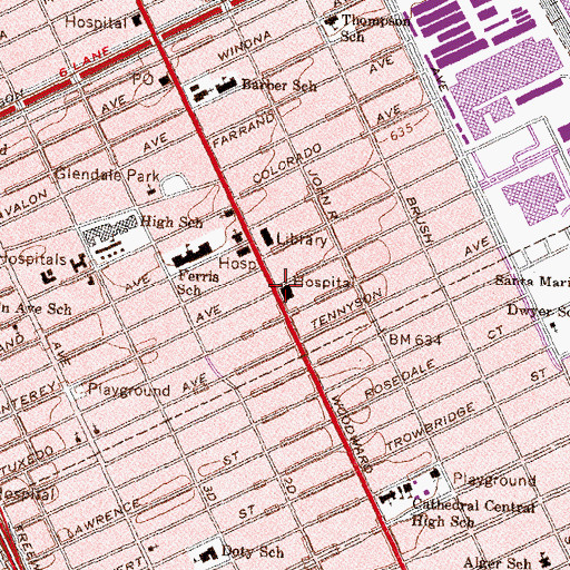 Topographic Map of Highland Park Police Department, MI