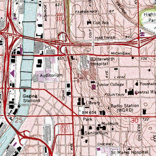 Topographic Map of Grand Rapids Community College Police Department, MI