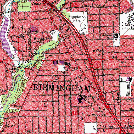 Topographic Map of Birmingham Police Department, MI