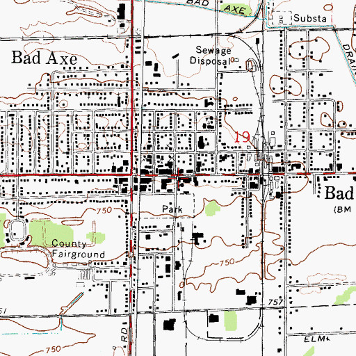 Topographic Map of Bad Axe Police Department, MI