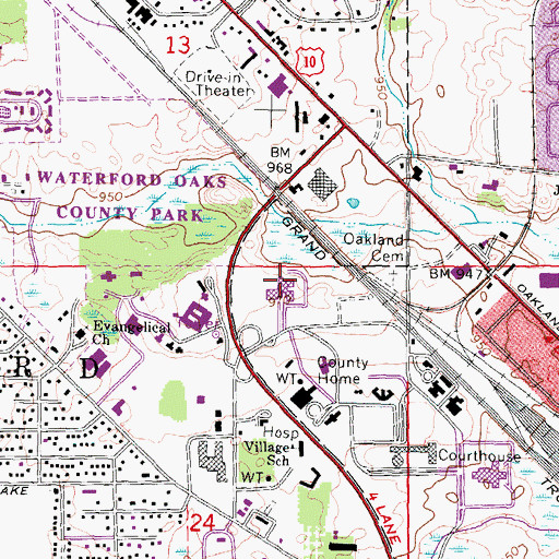 Topographic Map of Oakland County Sheriff's Office, MI