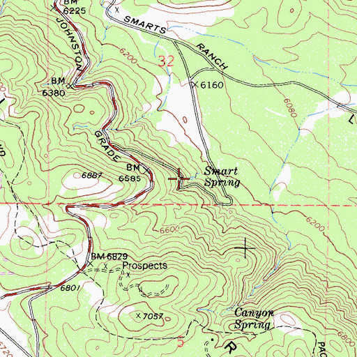 Topographic Map of Smart Spring, CA