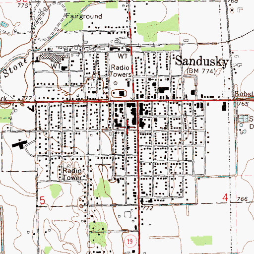 Topographic Map of Sandusky Police Department, MI