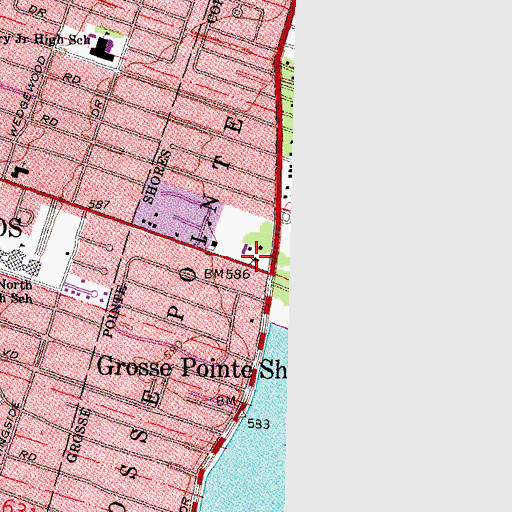 Topographic Map of Grosse Pointe Shores Department of Public Safety, MI