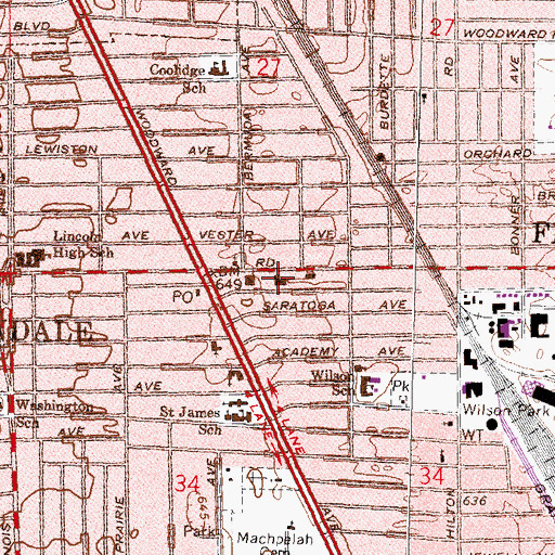 Topographic Map of Ferndale Police Department, MI