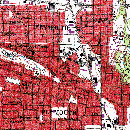 Topographic Map of Plymouth Police Department, MI