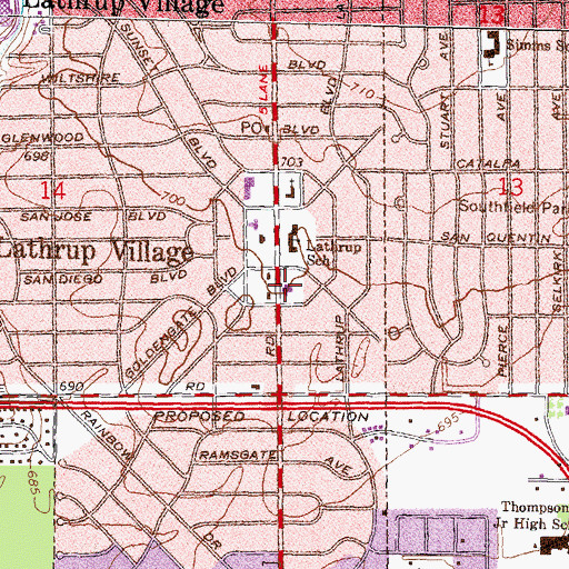 Topographic Map of Lathrup Village Police Department, MI