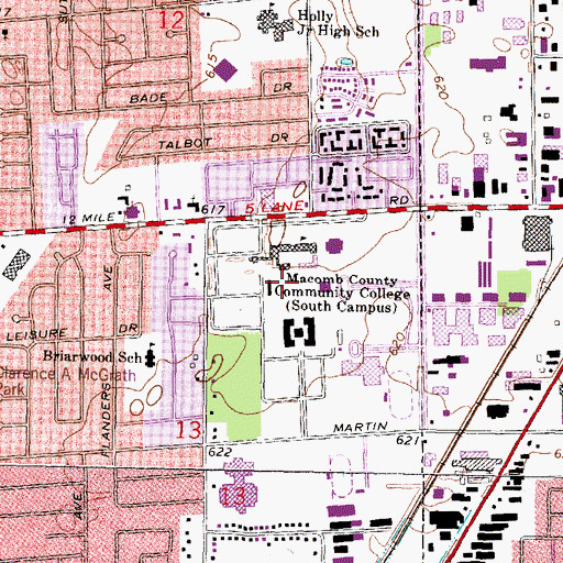 Topographic Map of Macomb Community College Police Department, MI