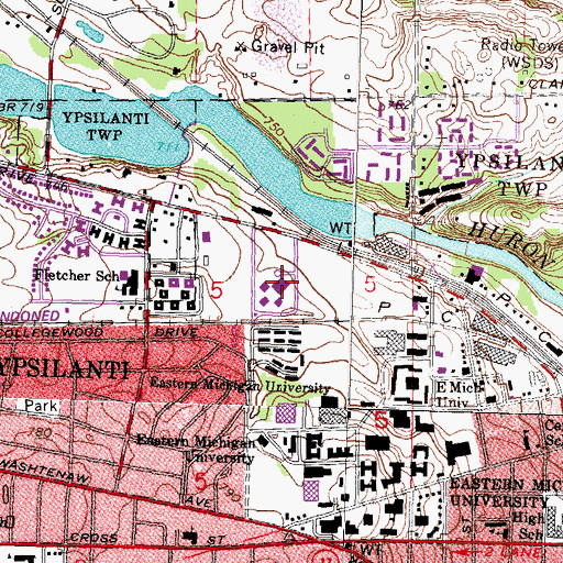 Topographic Map of Eastern Michigan University Police Department, MI