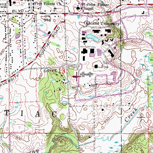 Topographic Map of Oakland University Police Department, MI