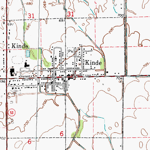 Topographic Map of Kinde Police Department, MI