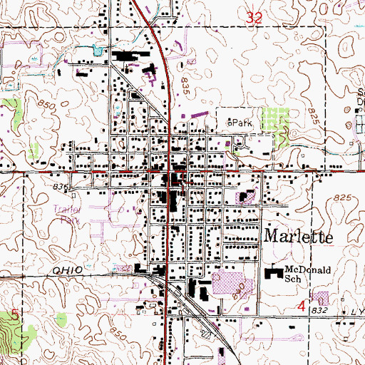Topographic Map of Marlette Police Department, MI