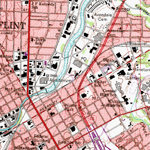 Topographic Map of University of Michigan Flint Department of Public Safety, MI