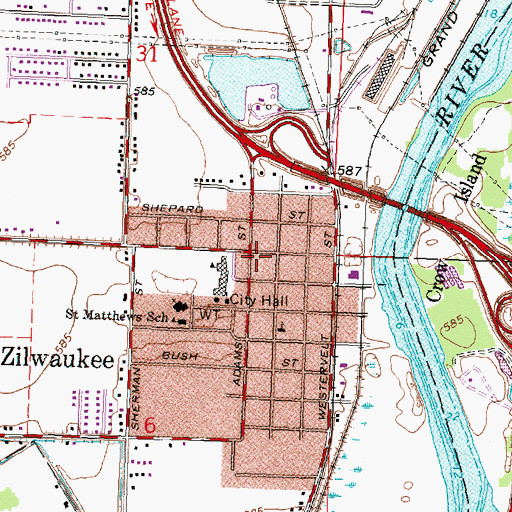 Topographic Map of Zilwaukee Police Department, MI