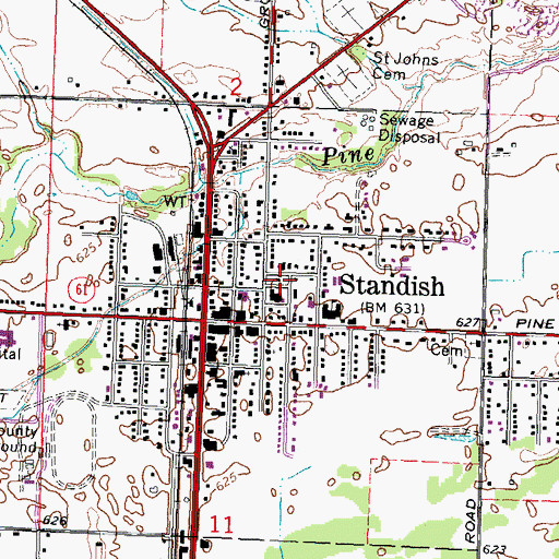 Topographic Map of Standish Police Department, MI