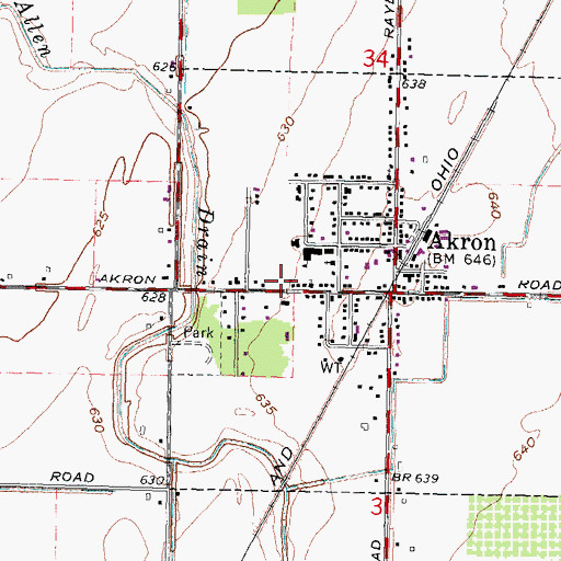 Topographic Map of Akron Police Department, MI