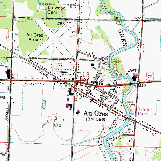 Topographic Map of Sims Township Police Department, MI