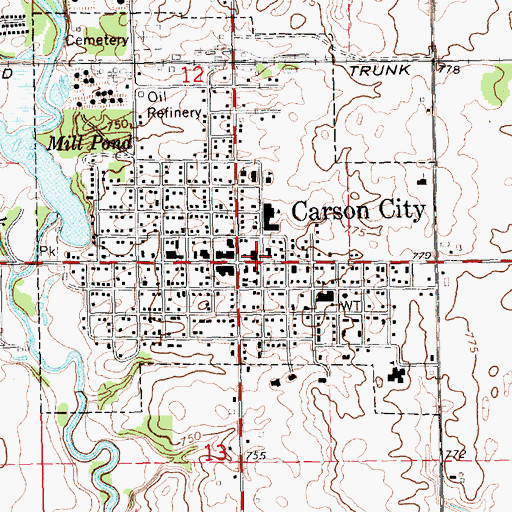 Topographic Map of Carson City Police Department, MI