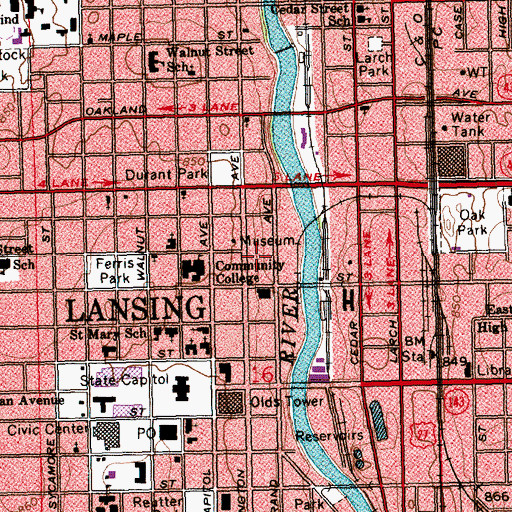 Topographic Map of Lansing Community College Police Department, MI