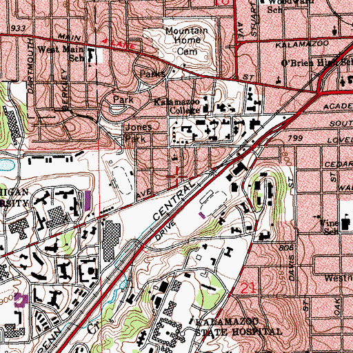 Topographic Map of Western Michigan University Police Department, MI