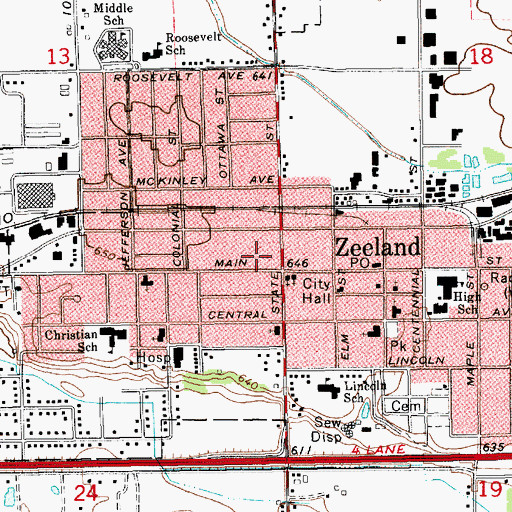 Topographic Map of Zeeland Police Department, MI