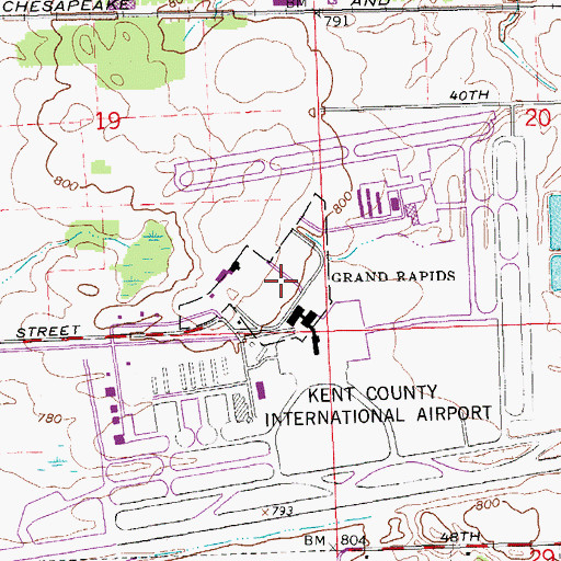 Topographic Map of Gerald Ford International Airport Police Department, MI