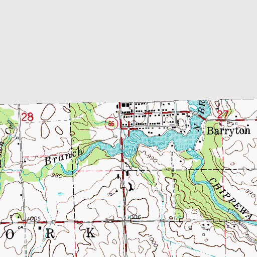 Topographic Map of Barryton Police Department, MI