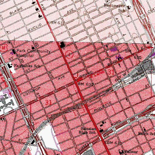 Topographic Map of Detroit Police Department Central District, MI